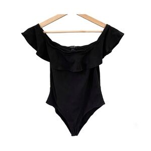 U2B Black Ruffled Off-the-Shoulder Bodysuit Medium